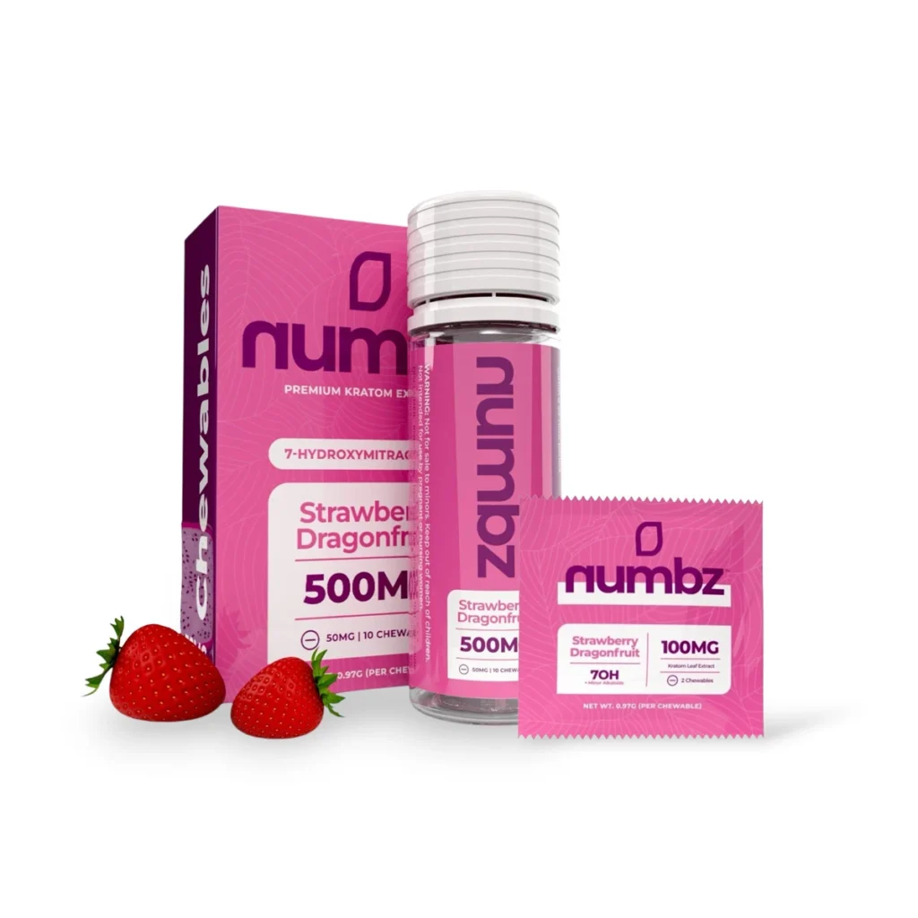 Numbz 7 OH Minor Alkaloids Chewable Tablets Strawberry Dragonfruit 50mg Per Tablet Set 28257 1024x1024
